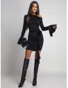 Sukienka mini z ozdobnym kwiatem LEXIA - czarna