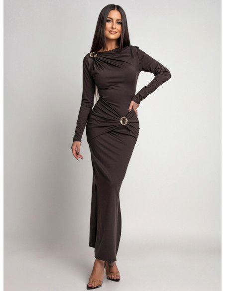 Dopasowana sukienka maxi FARISA - czekoladowa