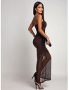Dopasowana maxi sukienka na ramiączkach LAVIJA - czekoladowa
