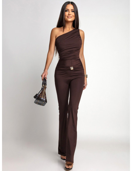 Asymetryczny dopasowany kombinezon TIKALA - czekoladowy
