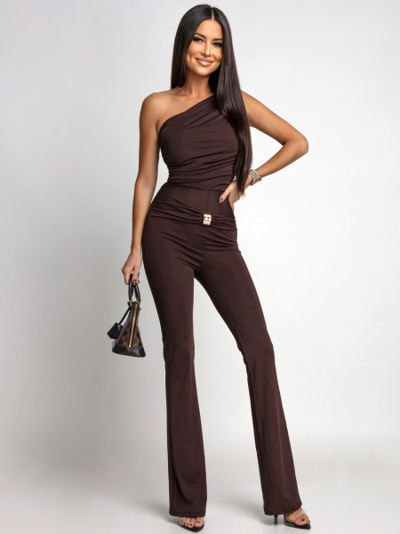 Asymetryczny dopasowany kombinezon TIKALA - czekoladowy 2