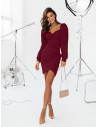 Sukienka z bufiastymi rękawami ADIANA - bordowa