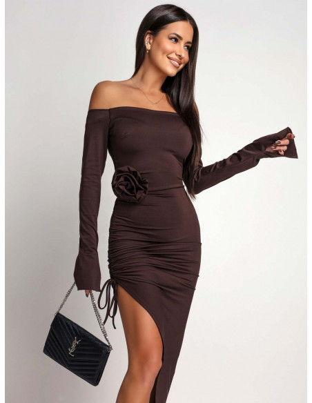 Asymetryczna sukienka hiszpanka PILSA - czekoladowa