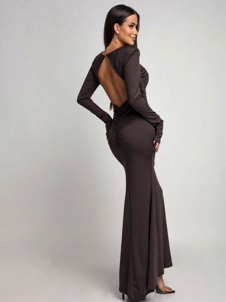 Maxi sukienka z odkrytymi plecami CHLOE - czekoladowa