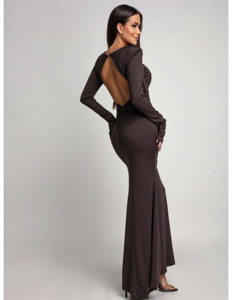 Maxi sukienka z odkrytymi plecami CHLOE - czekoladowa