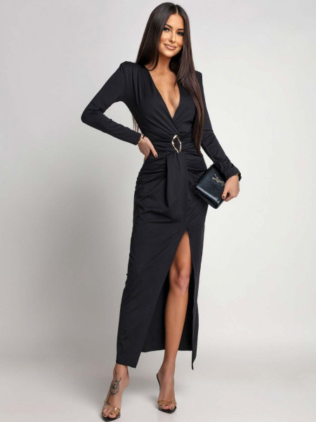 Maxi sukienka z głębokim dekoltem MILLA - czarna