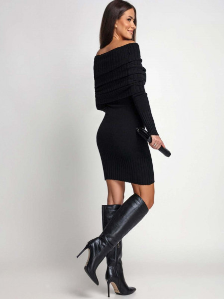 Dzianinowa sukienka z odkrytymi ramionami SOLI - czarna 2