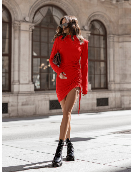 Wiskozowa sukienka mini z marszczeniem RAFINA - czerwona