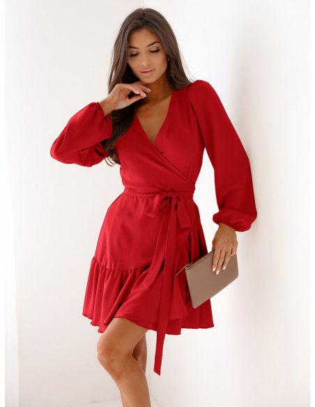 Przekładana sukienka z falbaną LURETTE - czerwona
