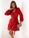 Przekładana sukienka z falbaną LURETTE - czerwona