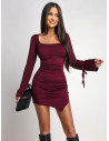 Sukienka mini z wiązaniem na rękawach OFFIA - bordowa