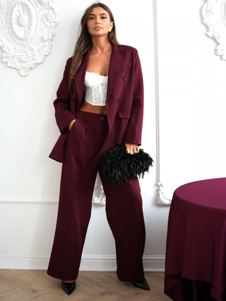 Stylowy garnitur marynarka i spodnie PERCY - bordowy
