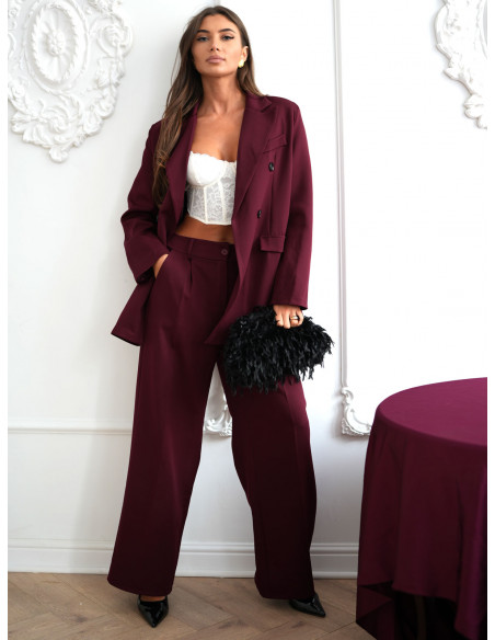 Stylowy garnitur marynarka i spodnie PERCY - bordowy