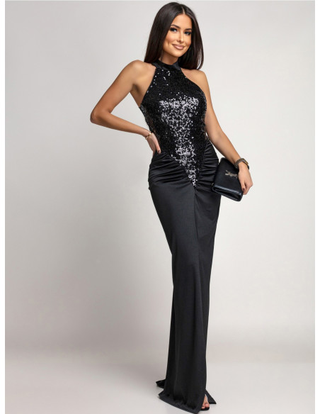 Maxi sukienka z cekinami MALLUNA - czarna