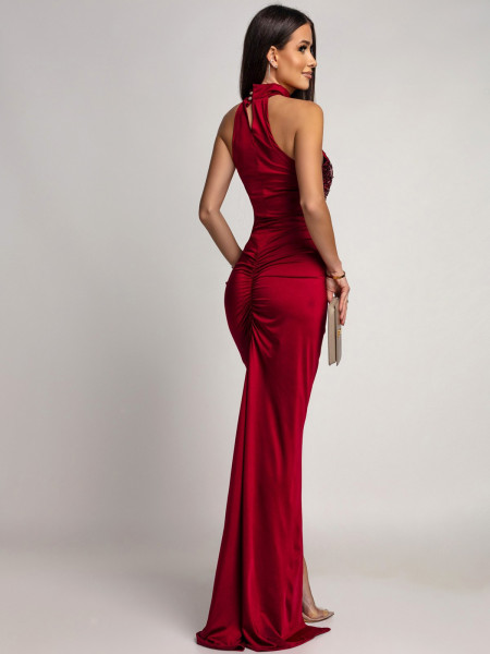 Maxi sukienka z cekinami MALLUNA - bordowa