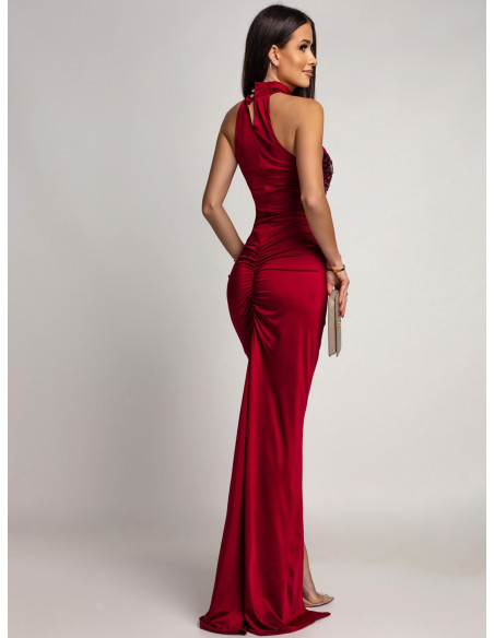 Maxi sukienka z cekinami MALLUNA - bordowa