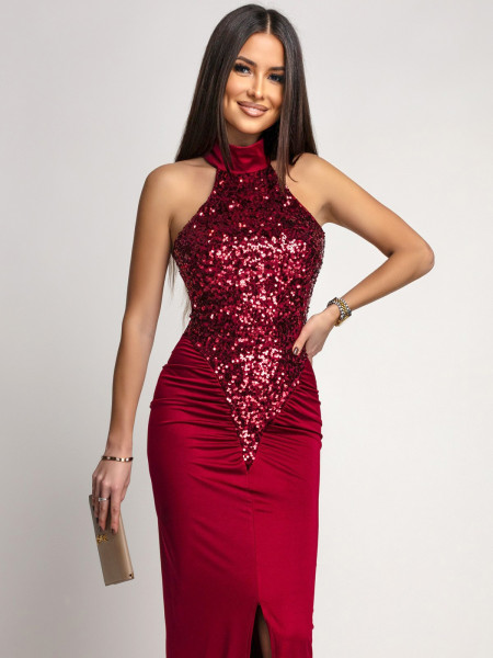 Maxi sukienka z cekinami MALLUNA - bordowa 2