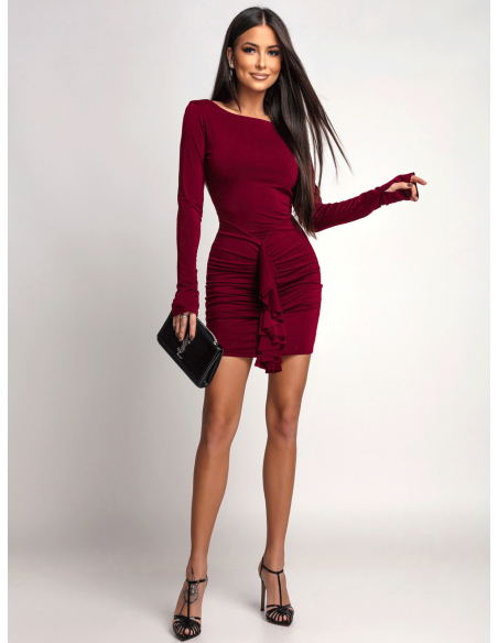 Sukienka mini z odkrytymi plecami EFODIA - bordowa