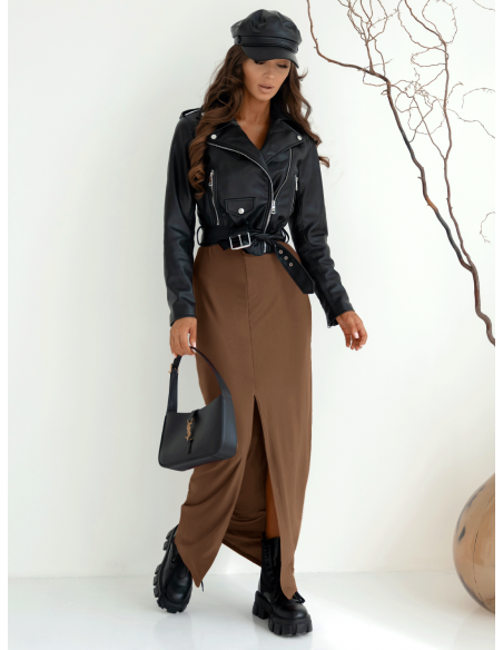 Spódnica maxi z rozcięciem VALA - czekoladowa