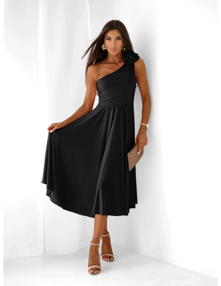 Sukienka midi na jedno ramię AMIREA - czarna