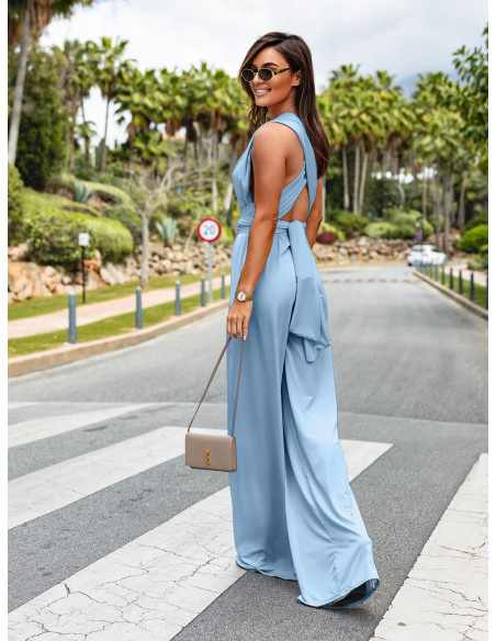 Multi kombinezon z szerokimi nogawkami - ELEGANCE - błękitny