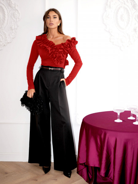 Wiskozowa bluzka z falbanami ORNELLA - czerwona 2