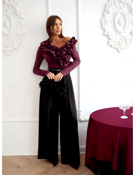 Wiskozowa bluzka z falbanami ORNELLA - bordowa