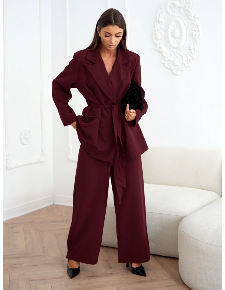 Stylowy garnitur marynarka i spodnie ROWAN - bordowy
