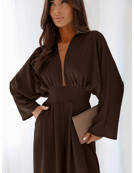 Kombinezon z szerokimi nogawkami LACEY - czekoladowy