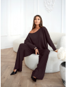 Komplet z wiskozy bluzka i szerokie spodnie SATON - czekoladowy