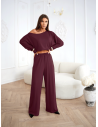 Komplet z wiskozy bluzka i szerokie spodnie SATON - bordowy