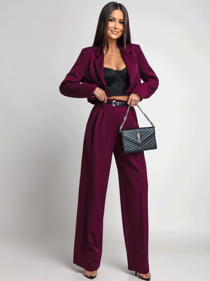 Garnitur krótka marynarka i szerokie spodnie FENZO - bordowy