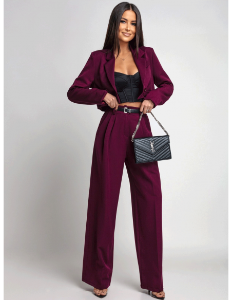 Garnitur krótka marynarka i szerokie spodnie FENZO - bordowy