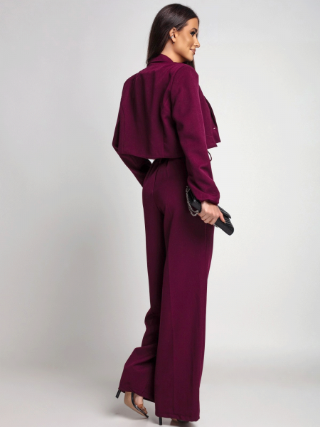 Garnitur krótka marynarka i szerokie spodnie FENZO - bordowy 2