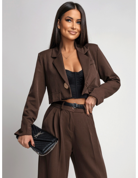 Garnitur krótka marynarka i szerokie spodnie FENZO - czekoladowy