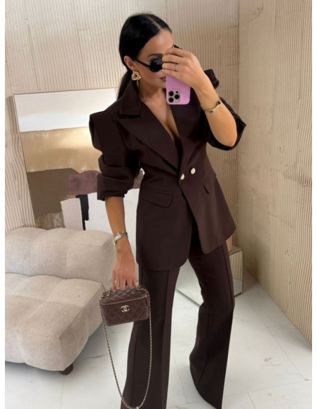 Elegancka marynarka z ozdobnymi guzikami SUZAN - czekoladowa