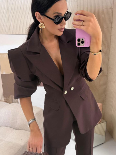 Elegancka marynarka z ozdobnymi guzikami SUZAN - czekoladowa