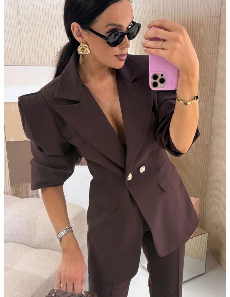 Elegancka marynarka z ozdobnymi guzikami SUZAN - czekoladowa