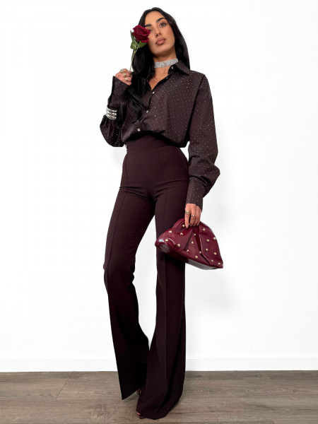 Eleganckie spodnie dzwony z kantem TENS - czekoladowe