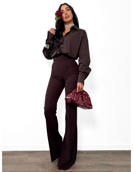 Eleganckie spodnie dzwony z kantem TENS - czekoladowe