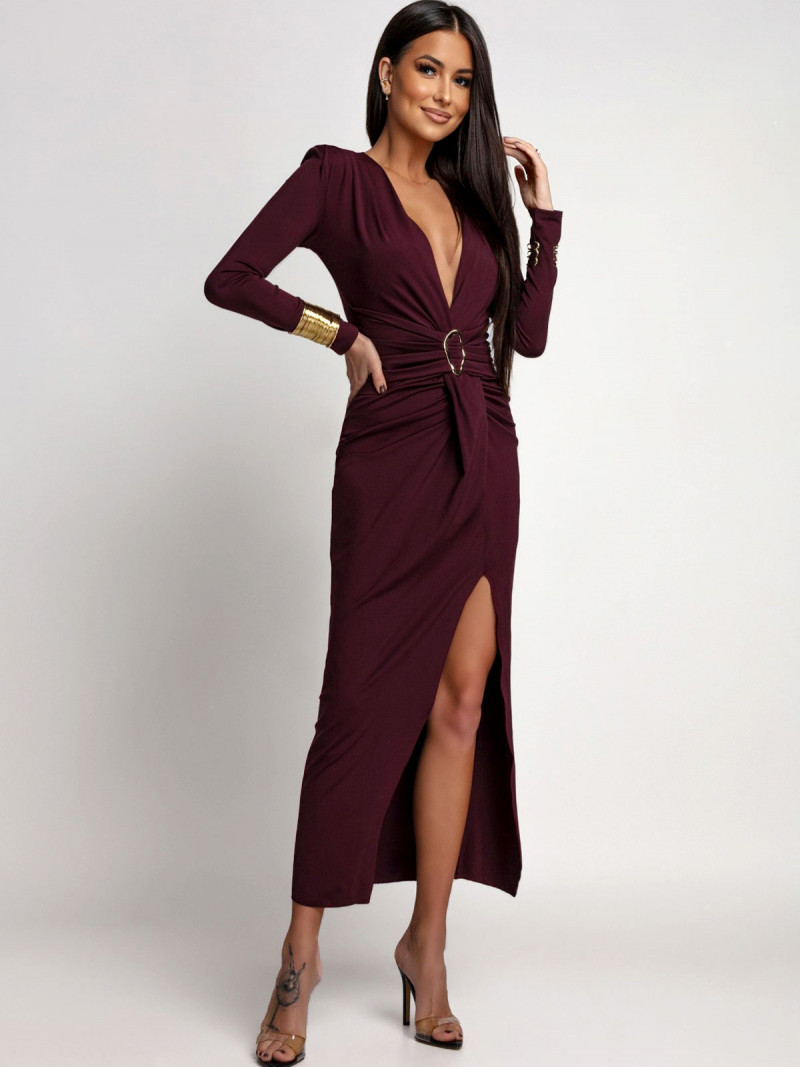 Maxi sukienka z głębokim dekoltem MILLA - bordowa