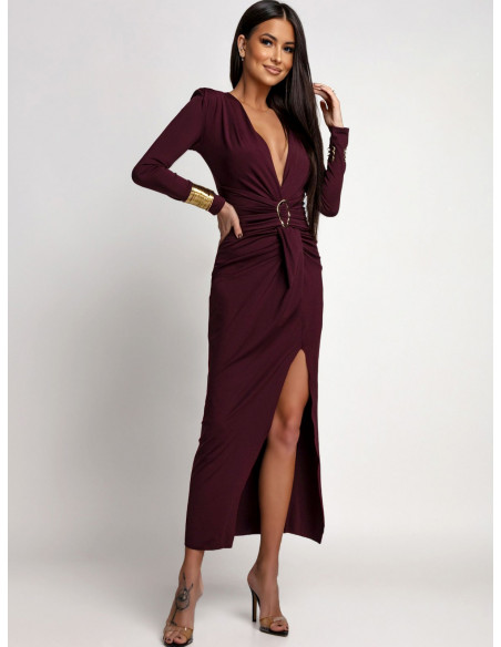 Maxi sukienka z głębokim dekoltem MILLA - bordowa
