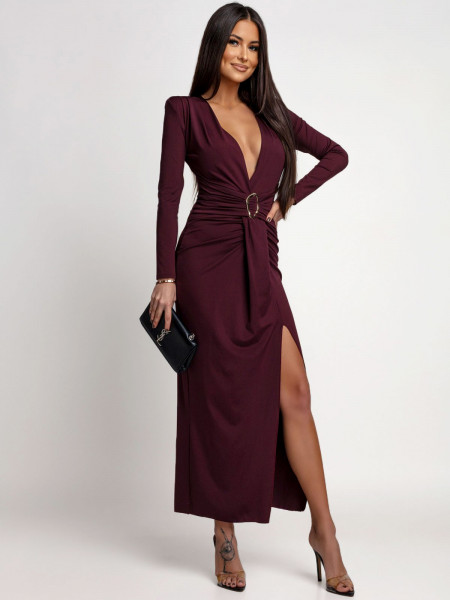Maxi sukienka z głębokim dekoltem MILLA - bordowa 2