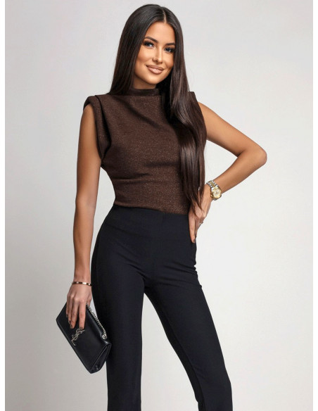 Pudełkowa dzianinowa bluzka ANONA - czekoladowa