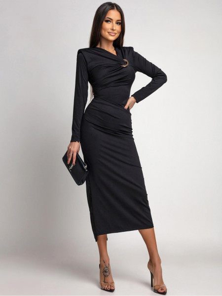 Sukienka maxi z ozdobną klamrą CASSARA - czarna 2