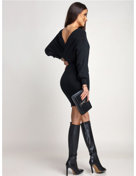 Wiskozowa sukienka z przekładaną górą ESMA - czarna