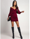 Wiskozowa sukienka z przekładaną górą ESMA - bordowa