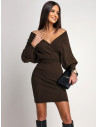 Wiskozowa sukienka z przekładaną górą ESMA - czekoladowa