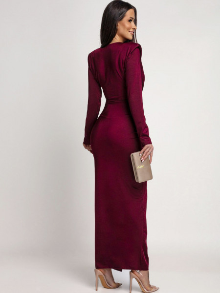 Elegancka sukienka maxi z ozdobną klamrą SYNTHIA - bordowa 2
