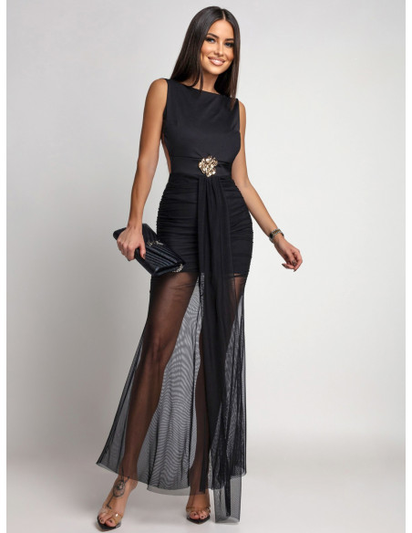 Sukienka maxi z tiulowym dołem CHANTAL - czarna